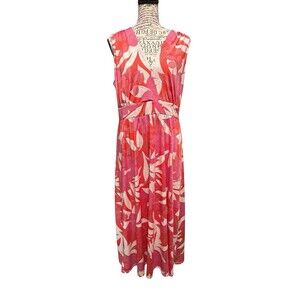 Chadwick’s  Pink/Red Maxi Dress Sz Medium V-neck Whimsical Fairy Vacation Travel